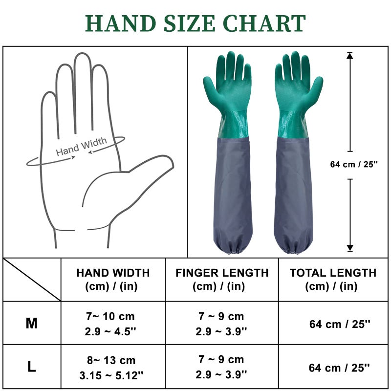 Coopache Full Arm Rubber Gloves  25"" Long Sleeve Waterproof Pond Gloves  Chemical Resistant Gloves Reusable for Men and Women Green & Blue  Large - Image 3